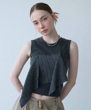 Cutting Patch Sleeveless Top-charcoal