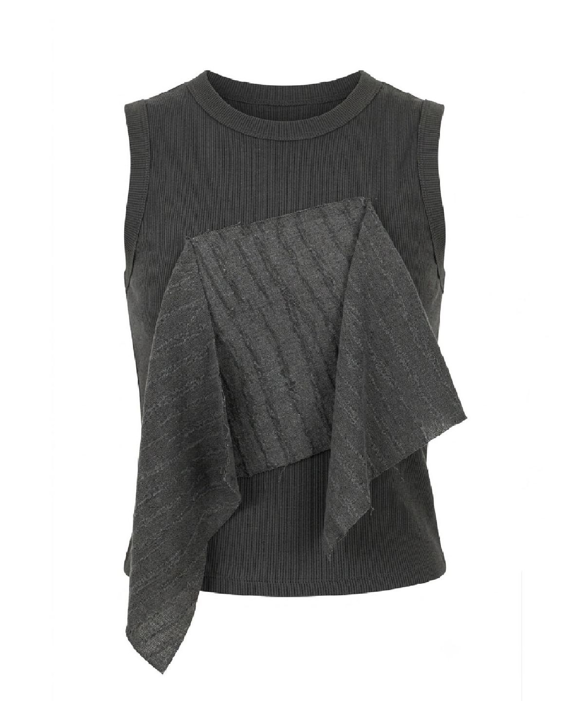 무아르모아(MOIREMOA) Cutting Patch Sleeveless Top-charcoal