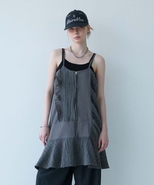 Layer Patch Zip-Up Dress-charcoal