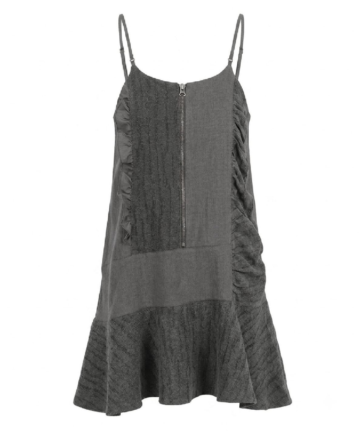 무아르모아(MOIREMOA) Layer Patch Zip-Up Dress-charcoal