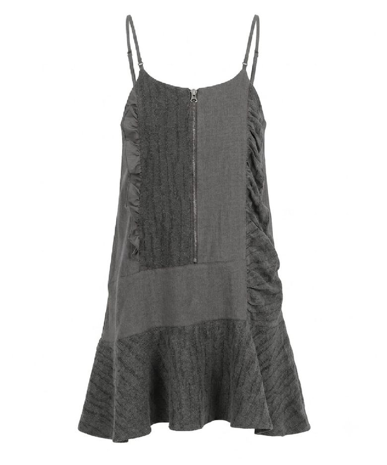 Layer Patch Zip-Up Dress-charcoal
