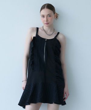 Layer Patch Zip-Up Dress-black