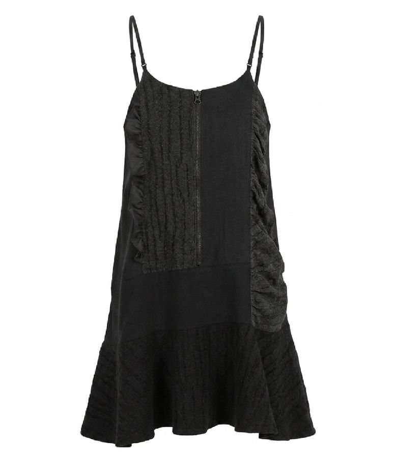 Layer Patch Zip-Up Dress-black