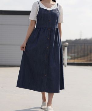 끈조절 나시 민소매 뷔스티에 롱 원피스