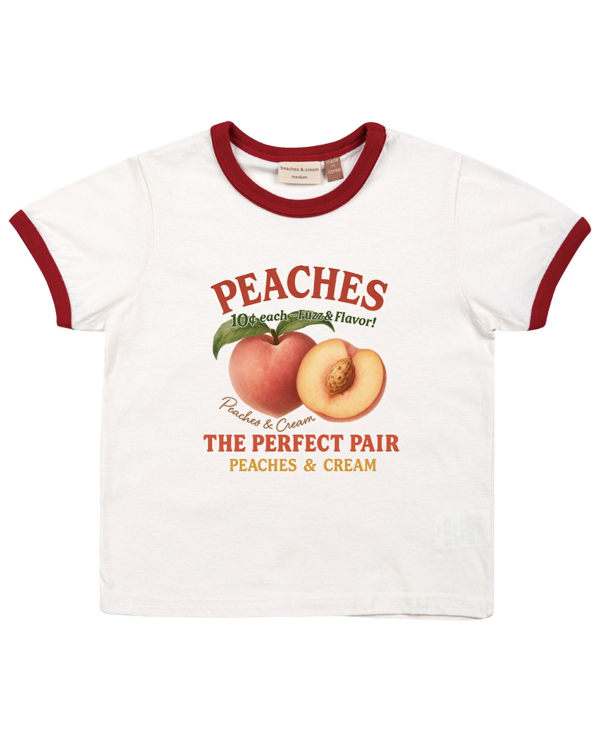 비치스앤 크림 키즈(BEACHESAND CREAM KIDS) 피치스 링거 티셔츠-레드(Peaches ringer T-Shirt red)