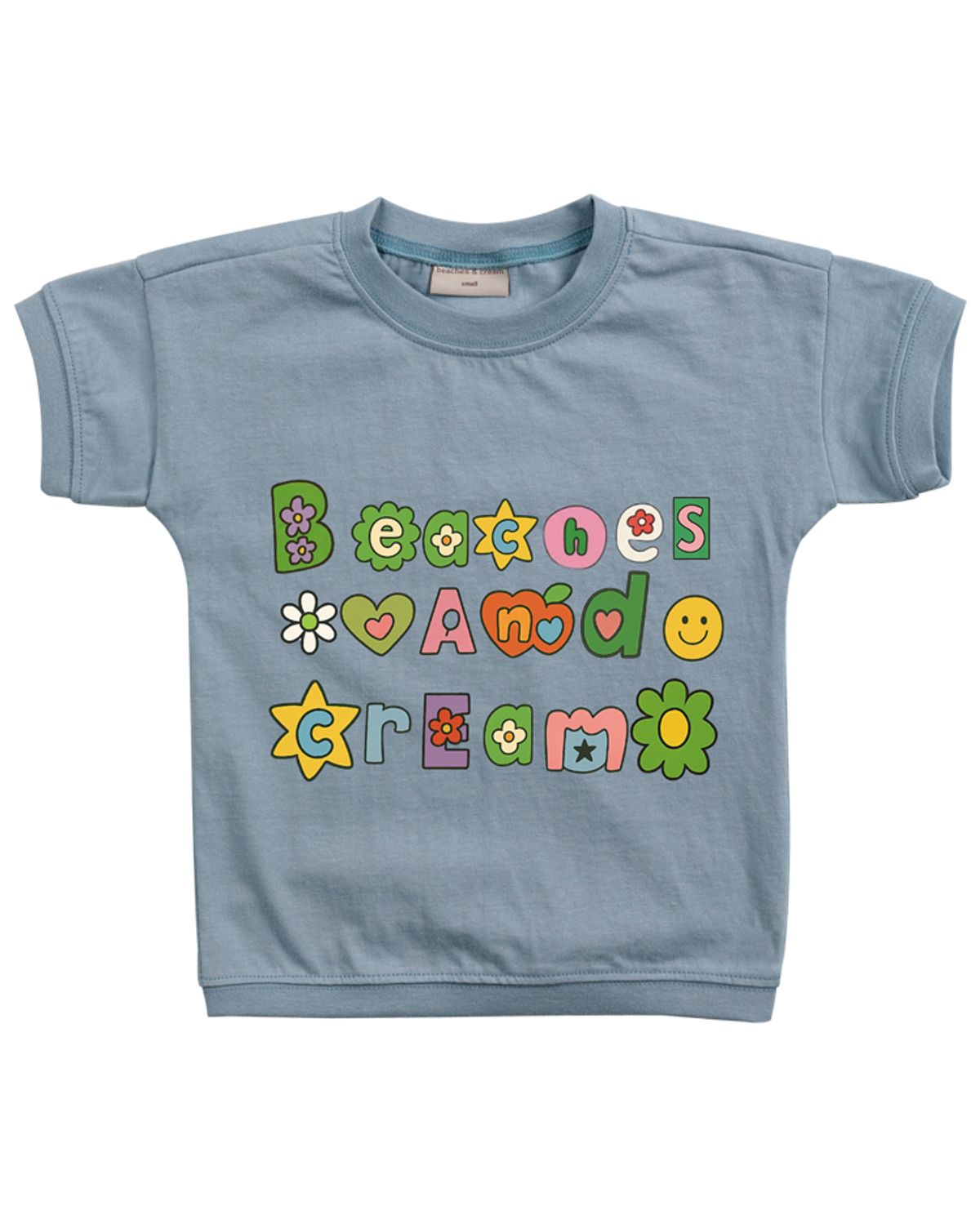 비치스앤 크림 키즈(BEACHESAND CREAM KIDS) 꽃 로고 반팔 티셔츠-애쉬블루(Flower Logo half-sleeve  T-shirt ash blue)