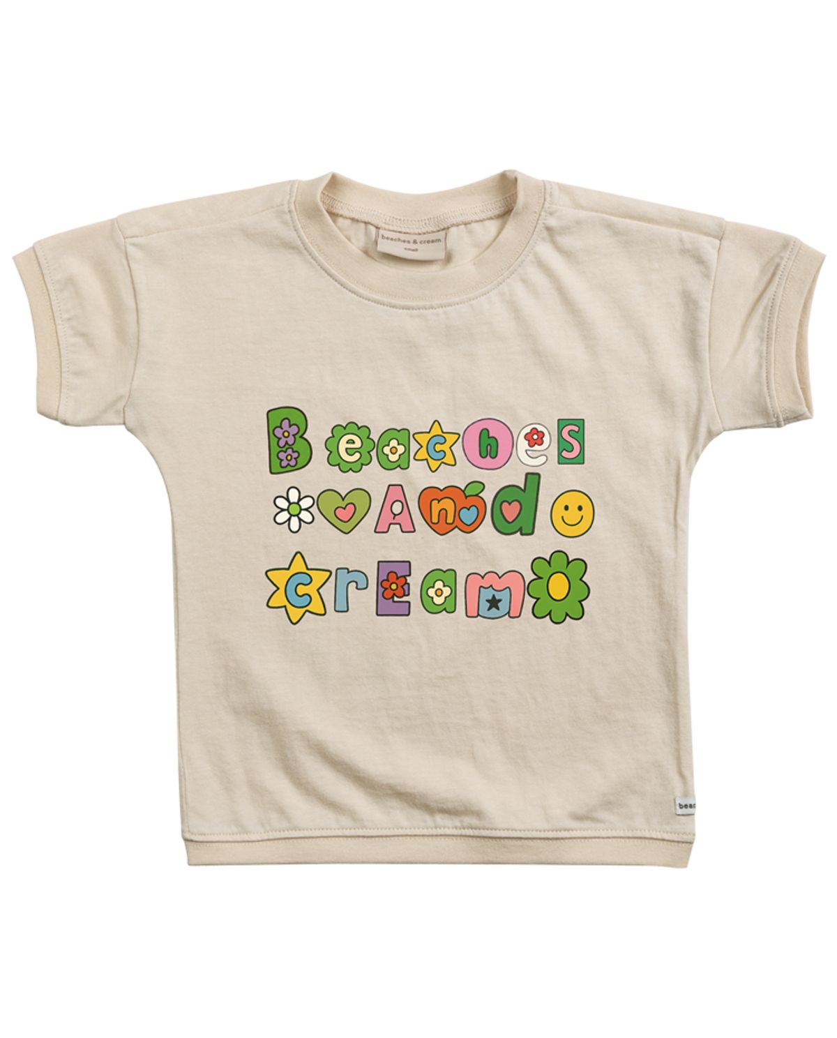비치스앤 크림 키즈(BEACHESAND CREAM KIDS) 꽃 로고 반팔 티셔츠-버터화이트(Flower Logo half-sleeve  T-shirt butter white)