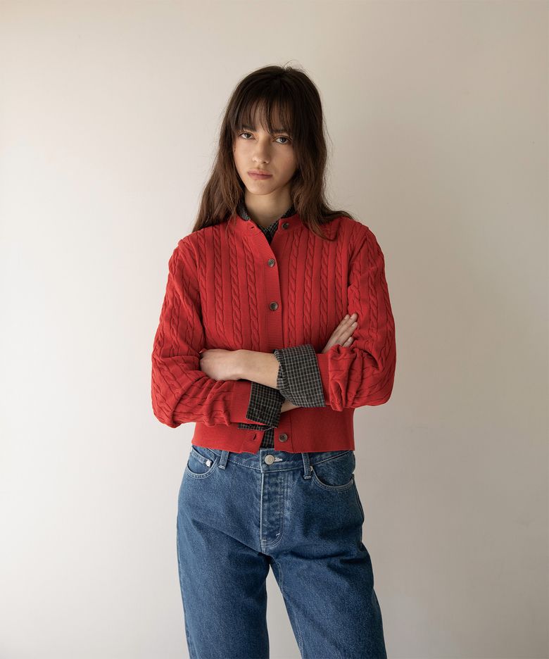w. Current Cable Cardigan (Carmine)