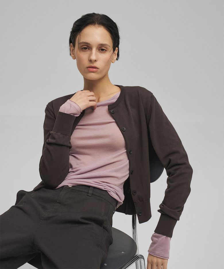 w. Basis Roundneck Cardigan (Pewter)