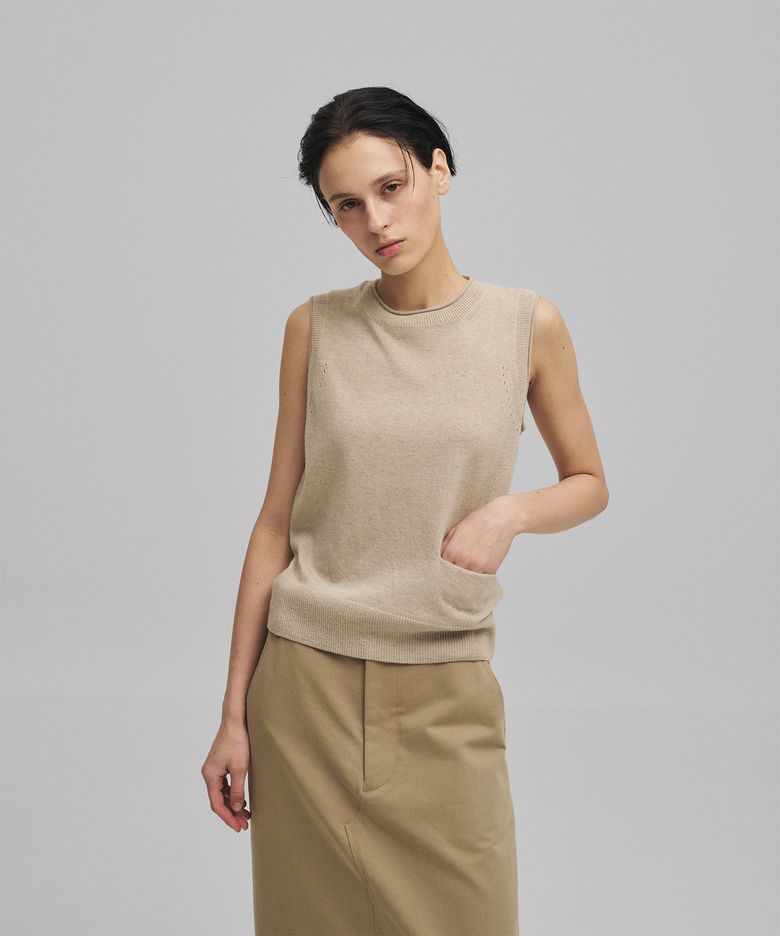 w. Pauline Rolled Knit Vest (Linen)