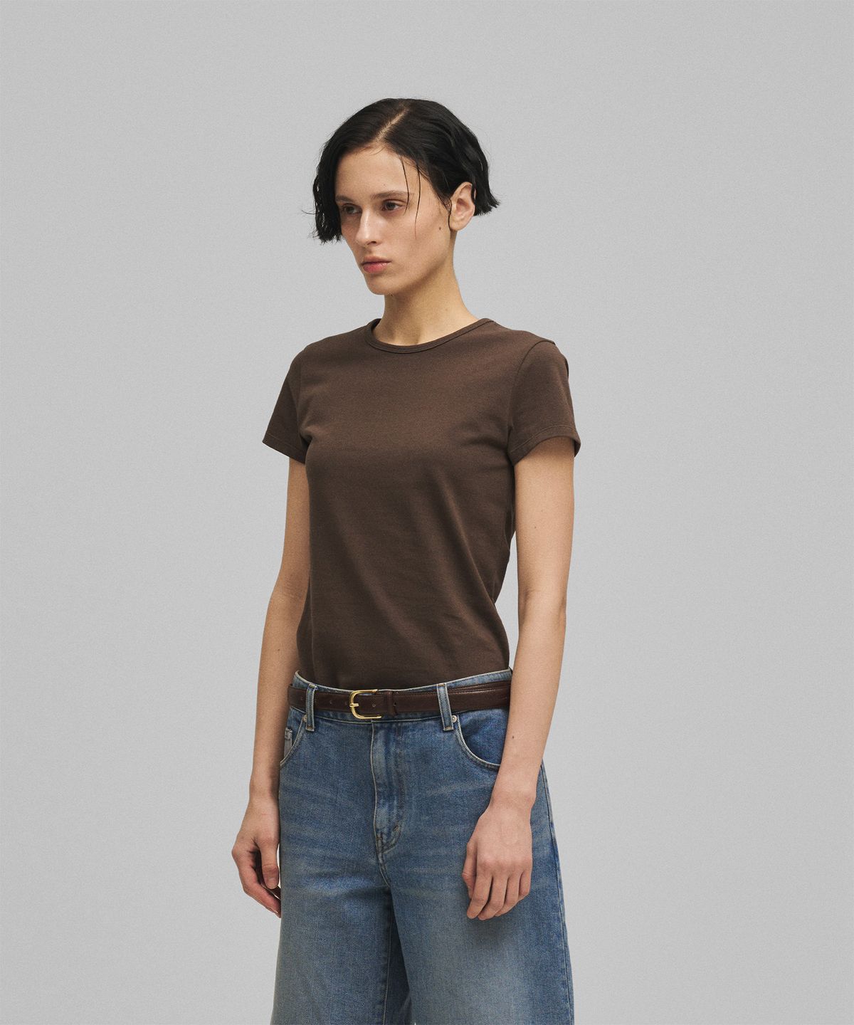 어나더오피스 우먼(ANOTHER OFFICE WOMEN) w. Stretch Slimfit Tee (Brown)