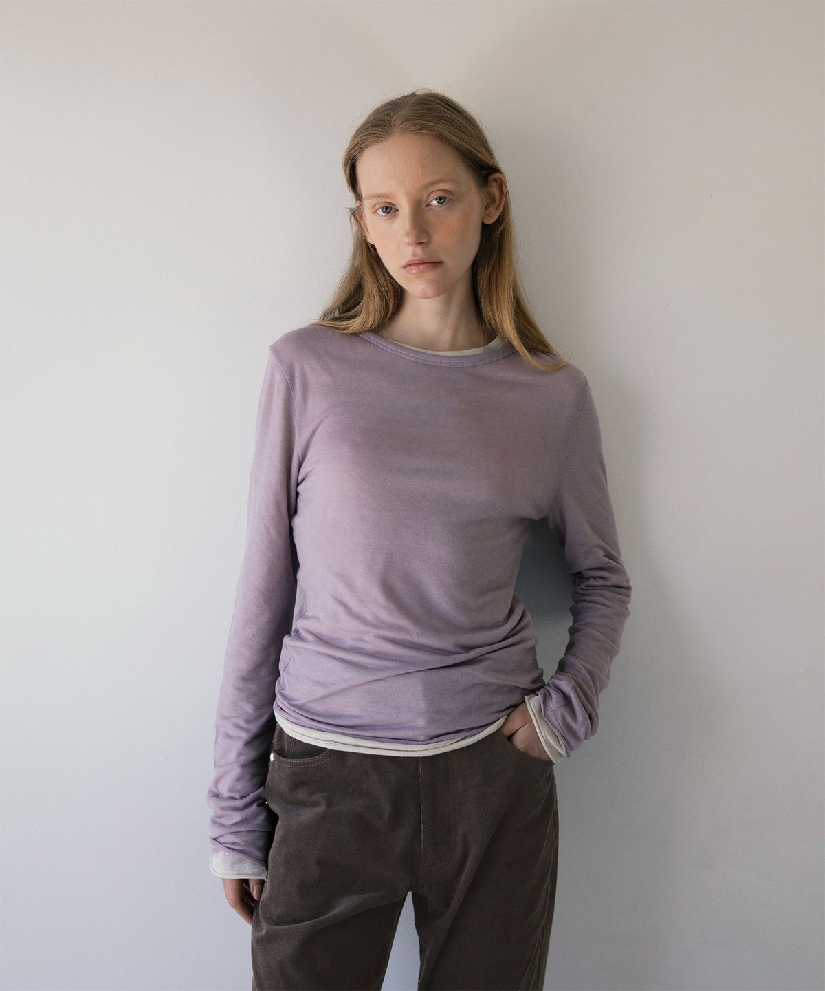 어나더오피스 우먼(ANOTHER OFFICE WOMEN) w. Tencel Sheer Rib Tee (Morado)