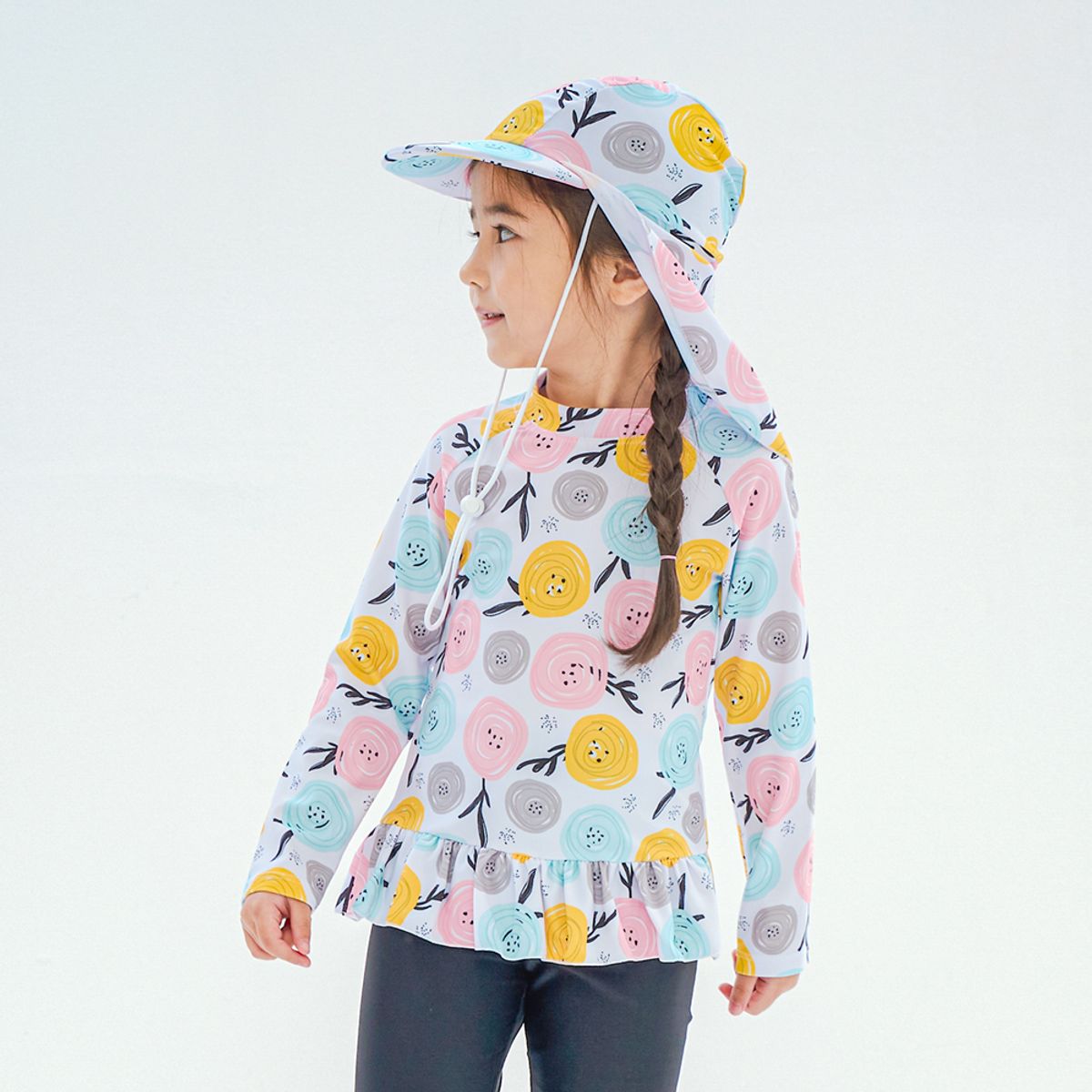 아이스샌드(ICESAND) 키즈 유아 여아동 래쉬가드 플랩캡 수영복세트 BR-355104