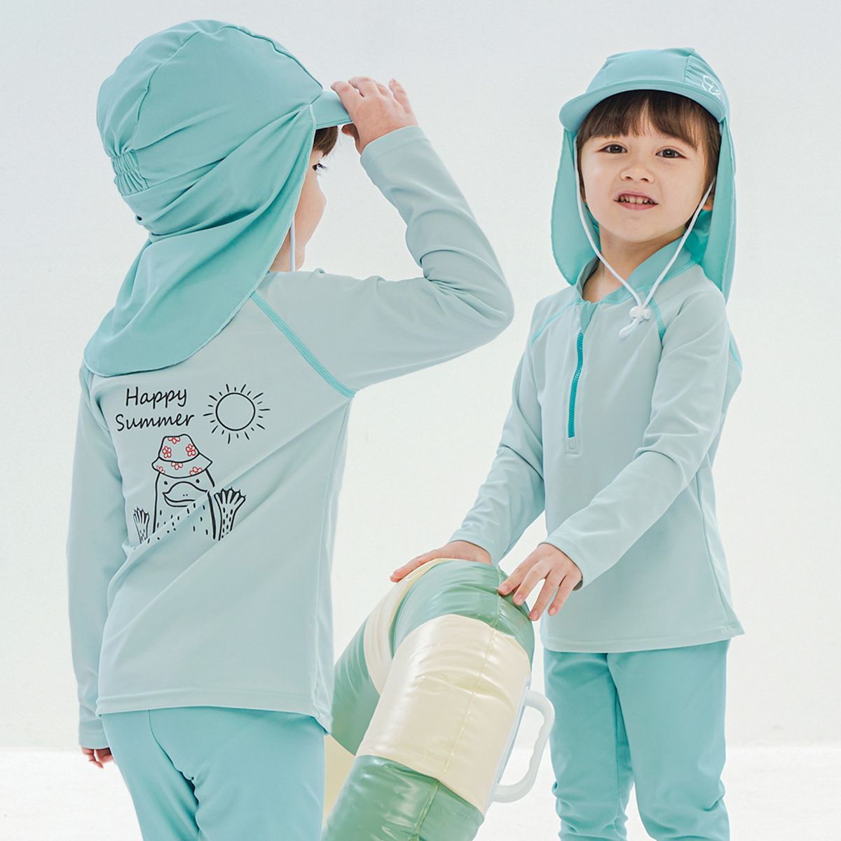 아이스샌드(ICESAND) 키즈 유아 남아동 래쉬가드 플랩캡 수영복세트 BR-355109