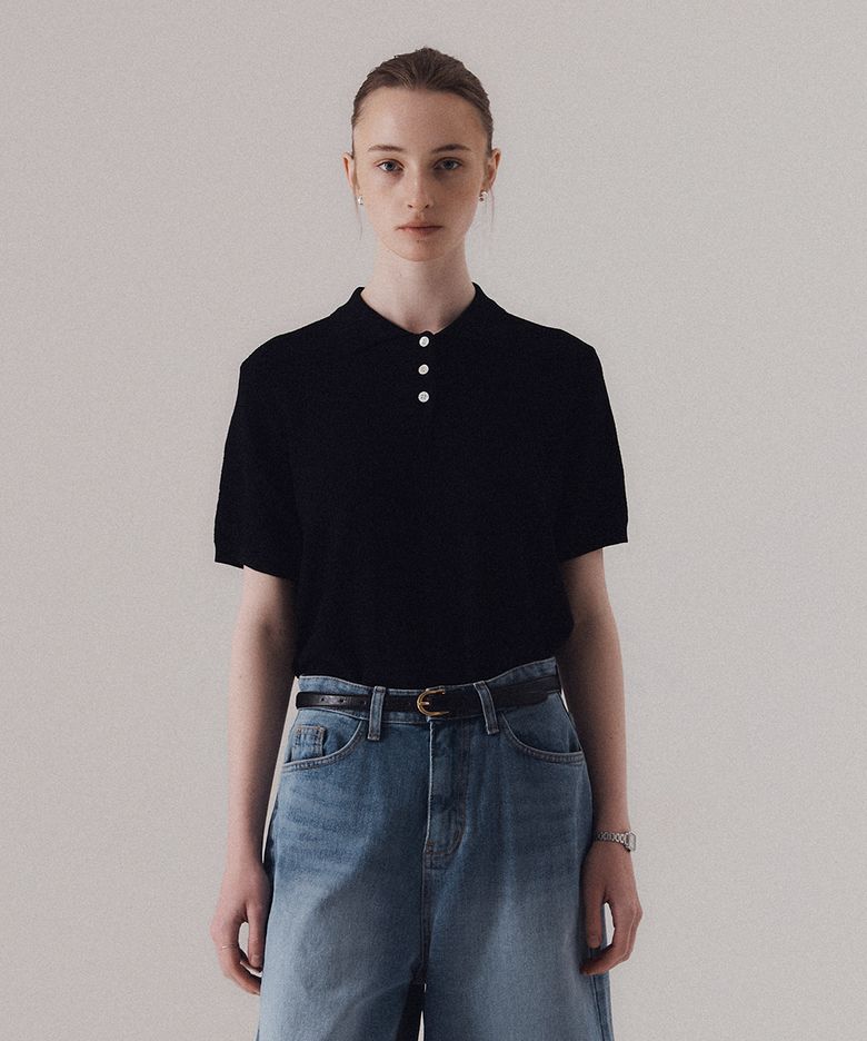Classy ripple knit polo (BLACK)