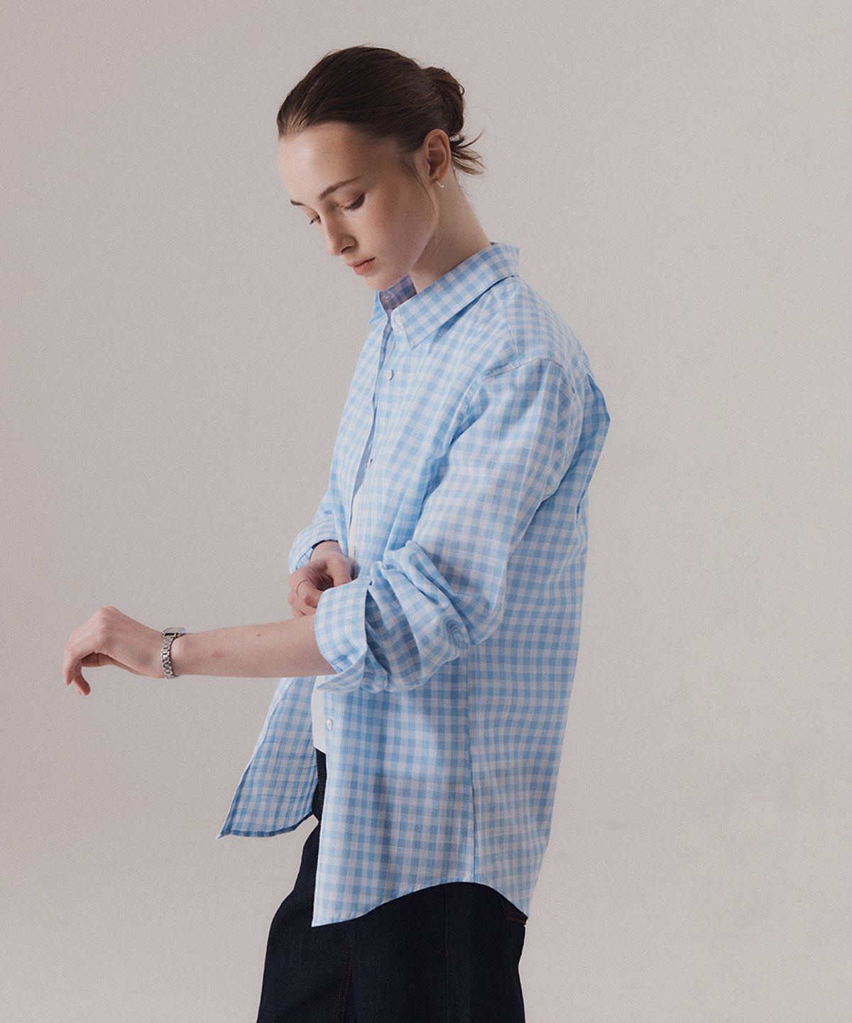 실른(SILN) Sheer cotton gingham breeze classic shirts (BLUE)