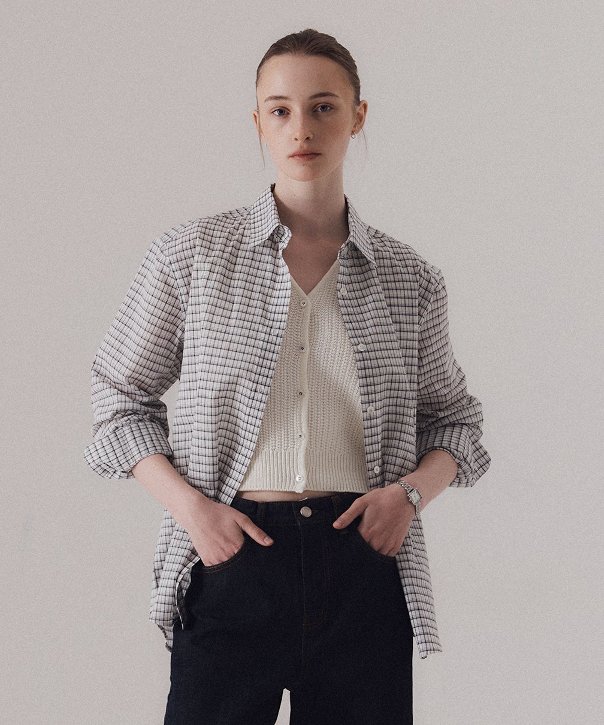 실른(SILN) Sheer cotton heritage check breeze classic shirts (BLACK)