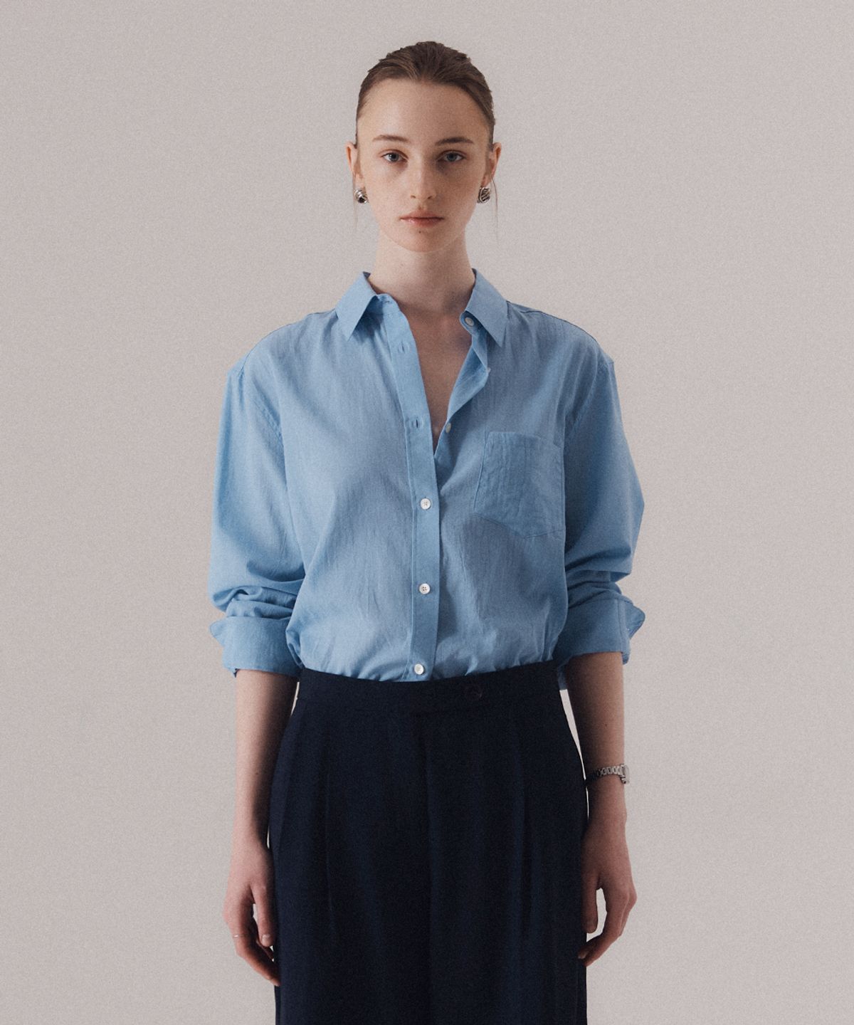 실른(SILN) Voile sheer cotton classic shirts (BLUE)