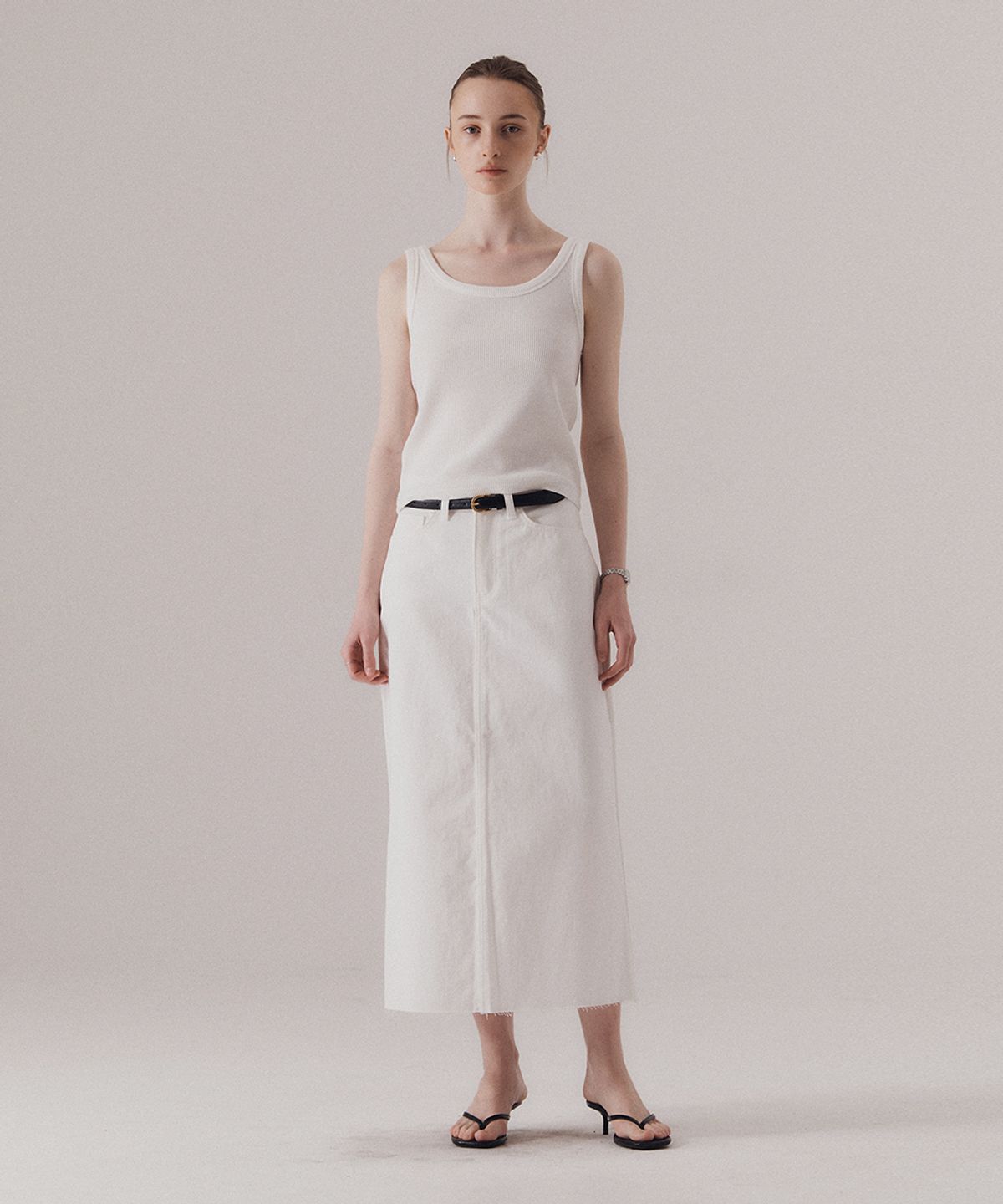 실른(SILN) Frayed hem cotton skirt (WHITE)