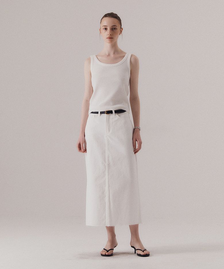 Frayed hem cotton skirt (WHITE)