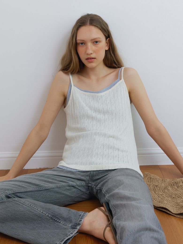 CROCHET SLEEVELESS SHIRT CREAM