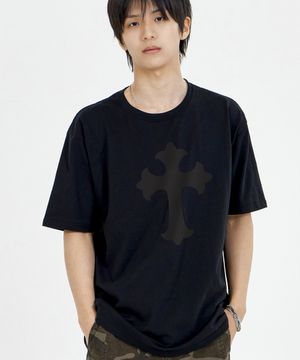 크로스 반팔티 블랙차콜