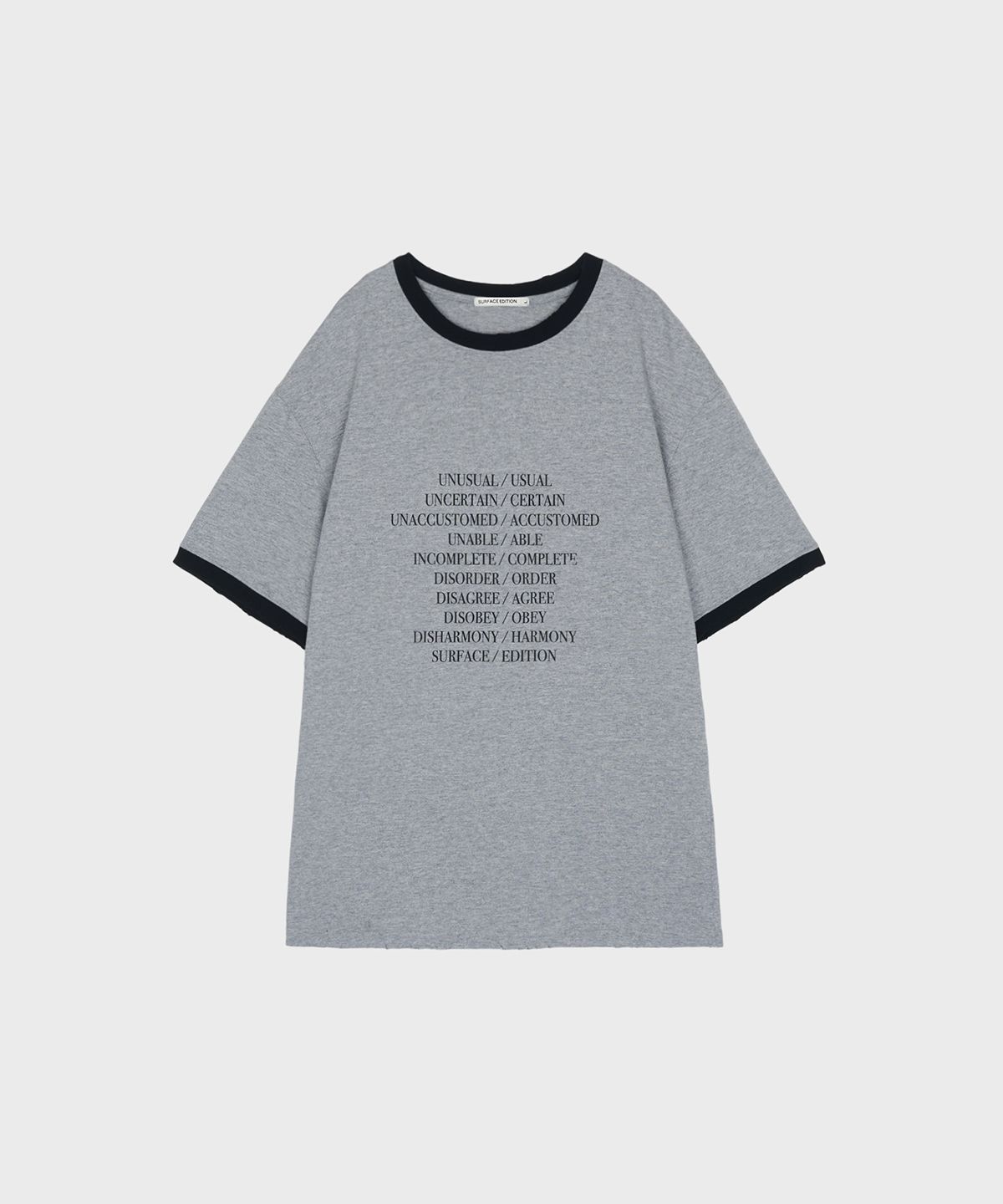서피스에디션(SURFACE EDITION) PREFIX DAMAGED RINGER T-SHIRTS GRAY