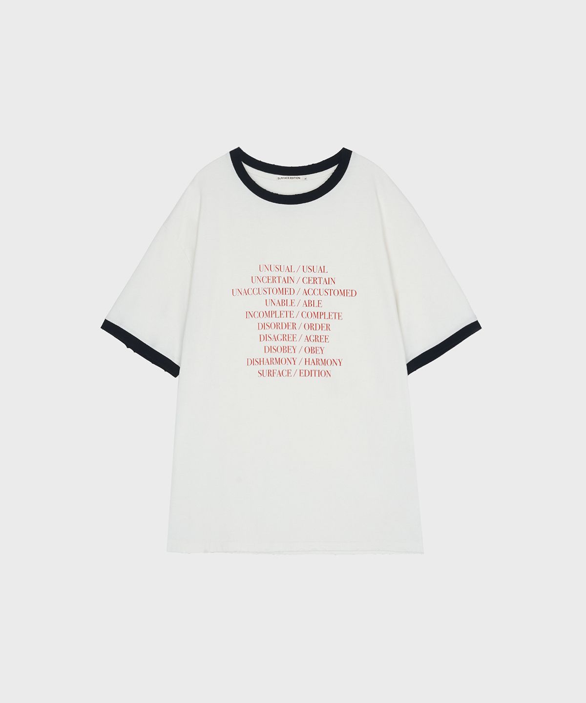 서피스에디션(SURFACE EDITION) PREFIX DAMAGED RINGER T-SHIRTS WHITE