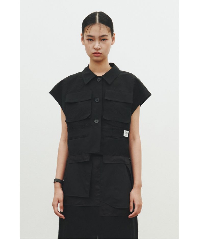 Layered Pocket Vest_RQVAM25580BKX