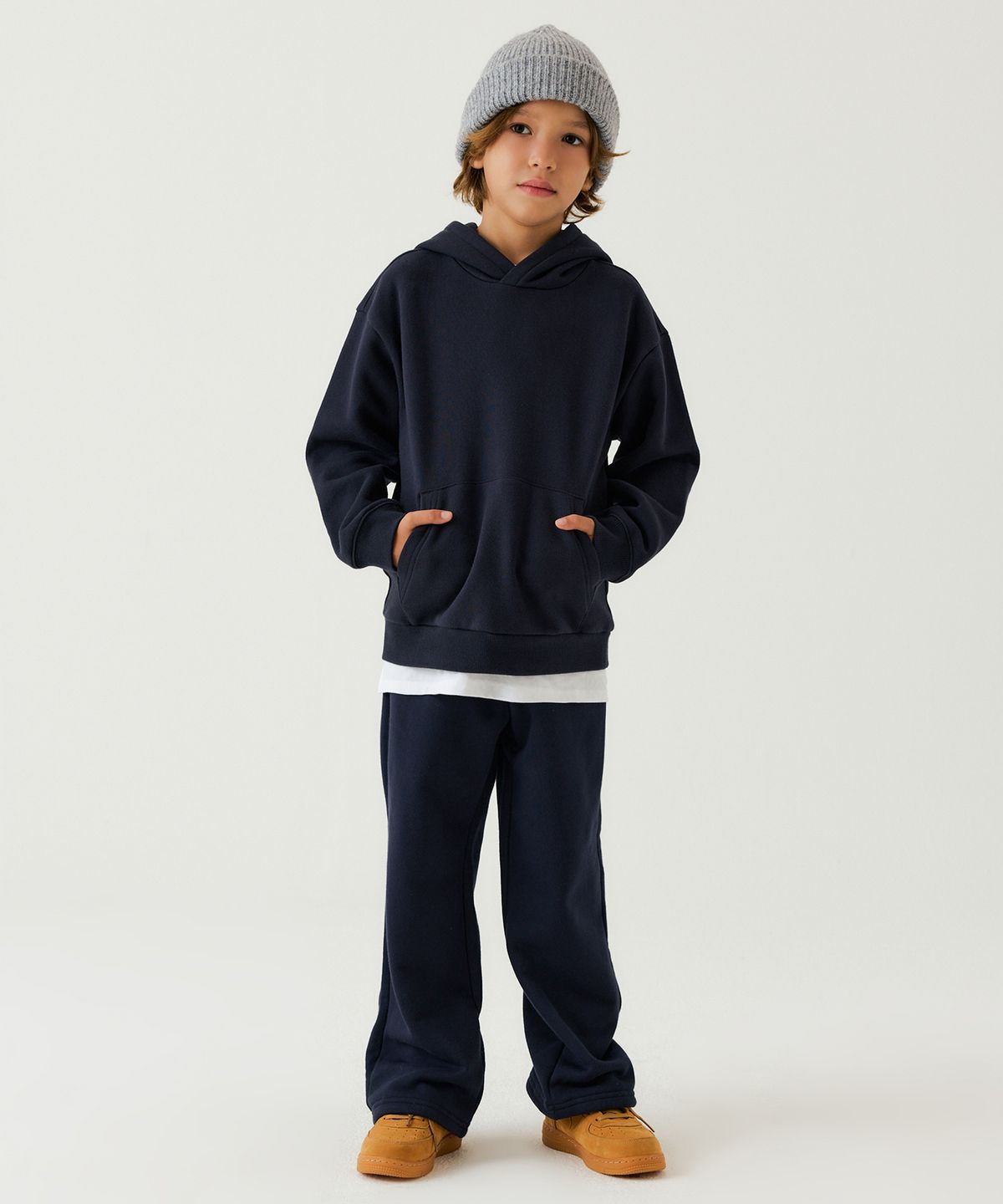 무신사 스탠다드 키즈(MUSINSA STANDARD KIDS) 기모 오버사이즈 후디드 스웨트셔츠 [네이비]