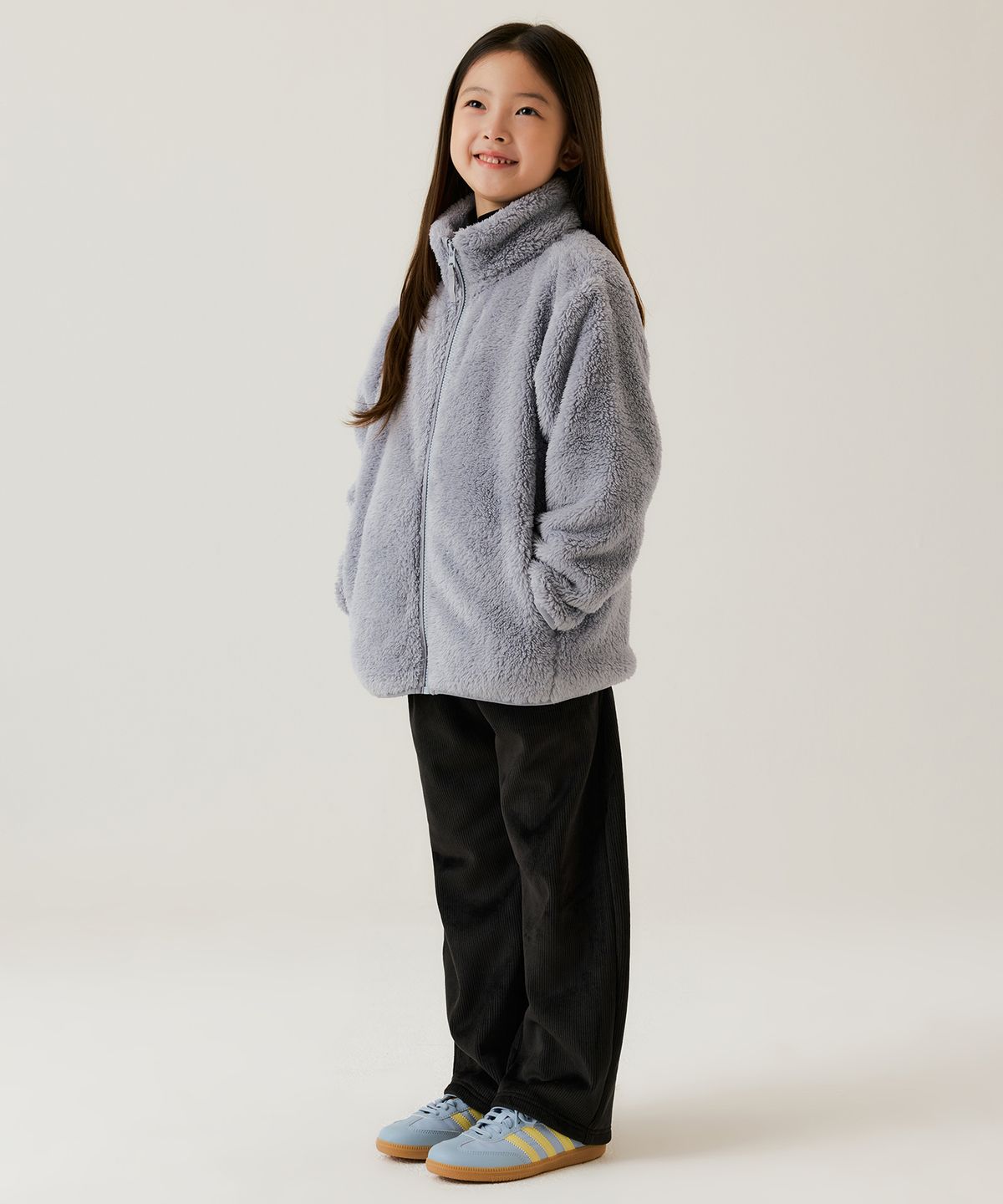 무신사 스탠다드 키즈(MUSINSA STANDARD KIDS) 샤기 플리스 집업 재킷 [블루 그레이]