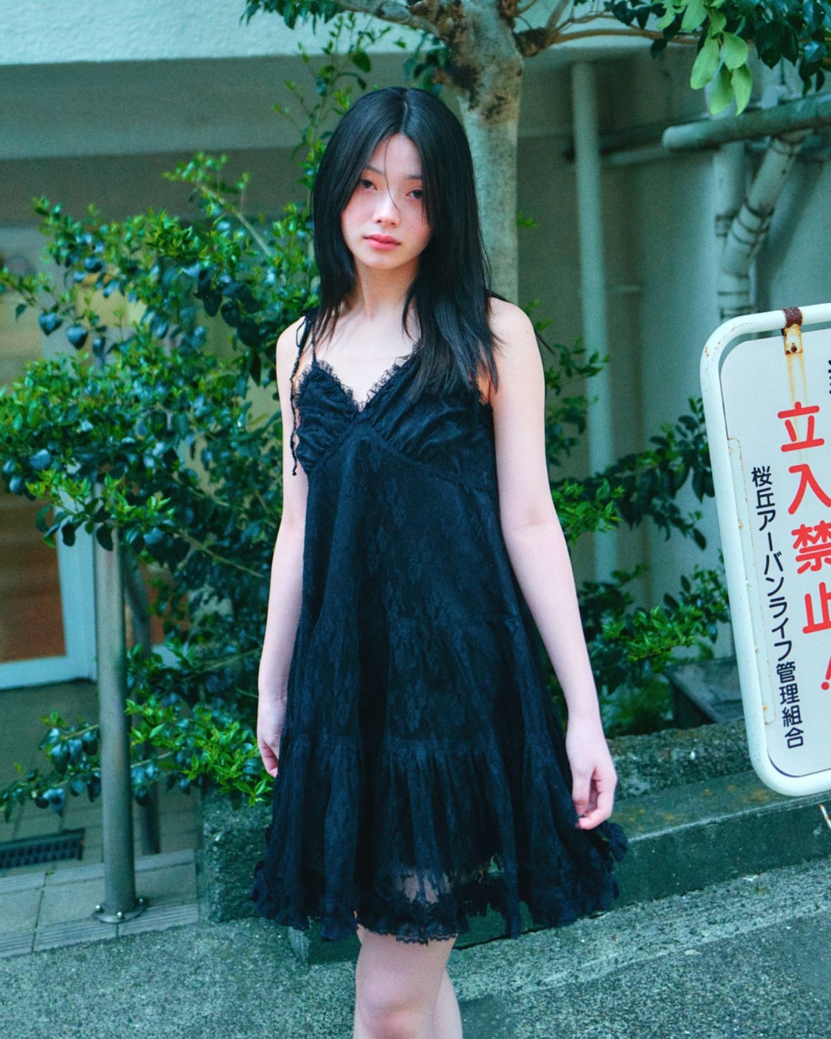 로액슈얼(LO AXUAL) LACE TRIMMING BUSTIER DRESS_BLACK