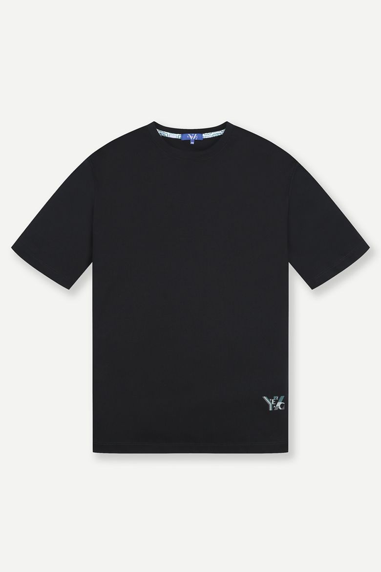 로고 프린트 베이직 라운드넥 티셔츠 블랙 YJEMTS457BK