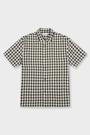 체크패턴 깅엄 반팔셔츠 블랙 BN4MBA681BK