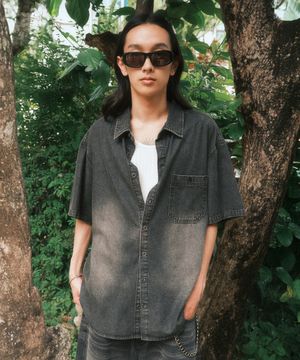 브러시드 하프 데님 셔츠 (블랙)