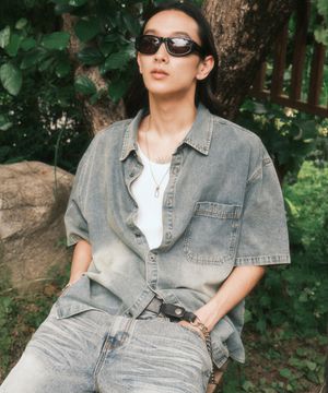 브러시드 하프 데님 셔츠 (라이트블루)