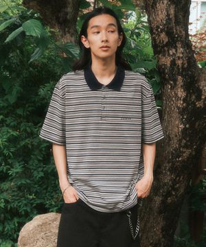 스트라이프 폴로 셔츠 (네이비)