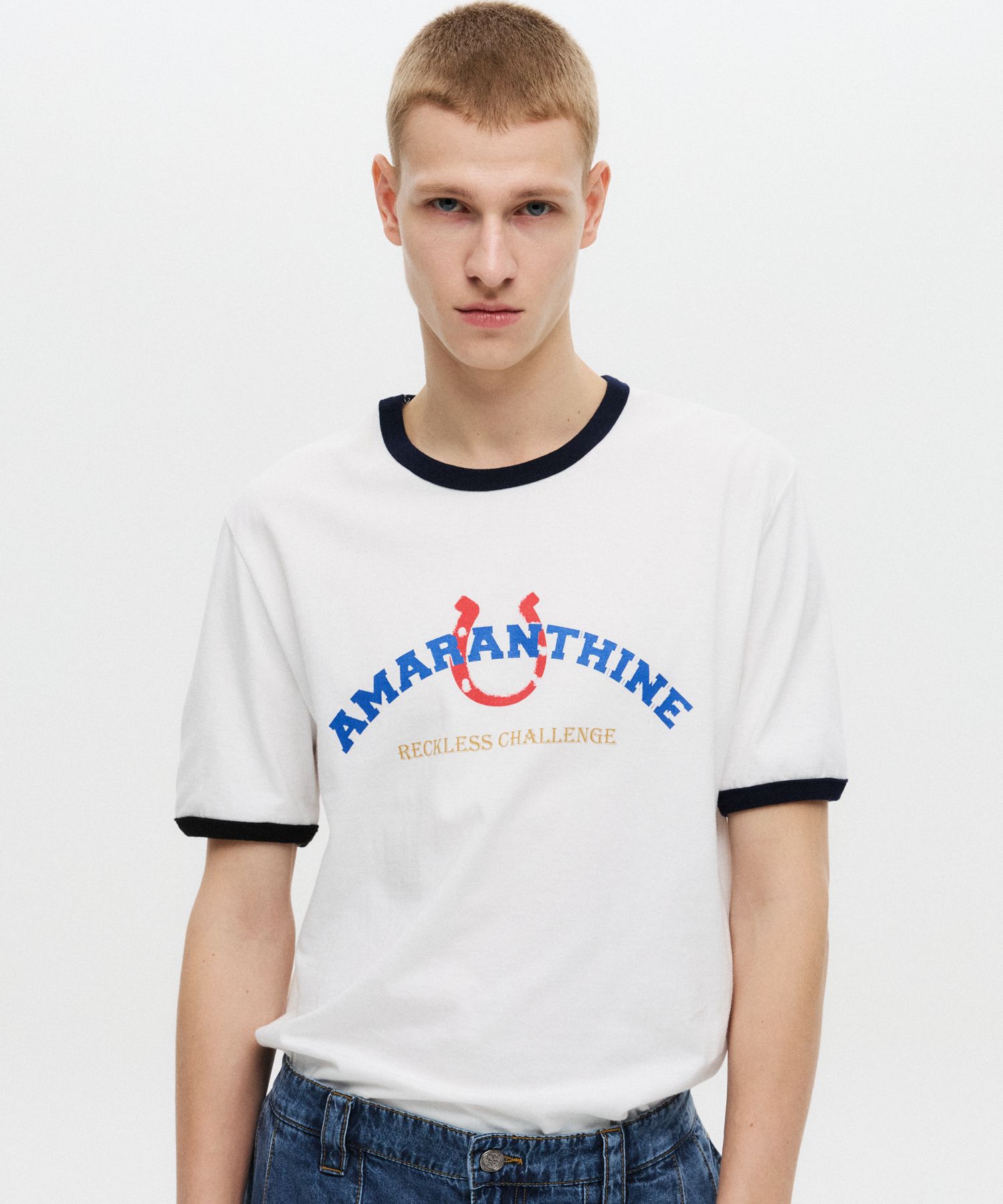 MUSINSA | DNSR Amaranton Silk Half Ringer T-shirt White