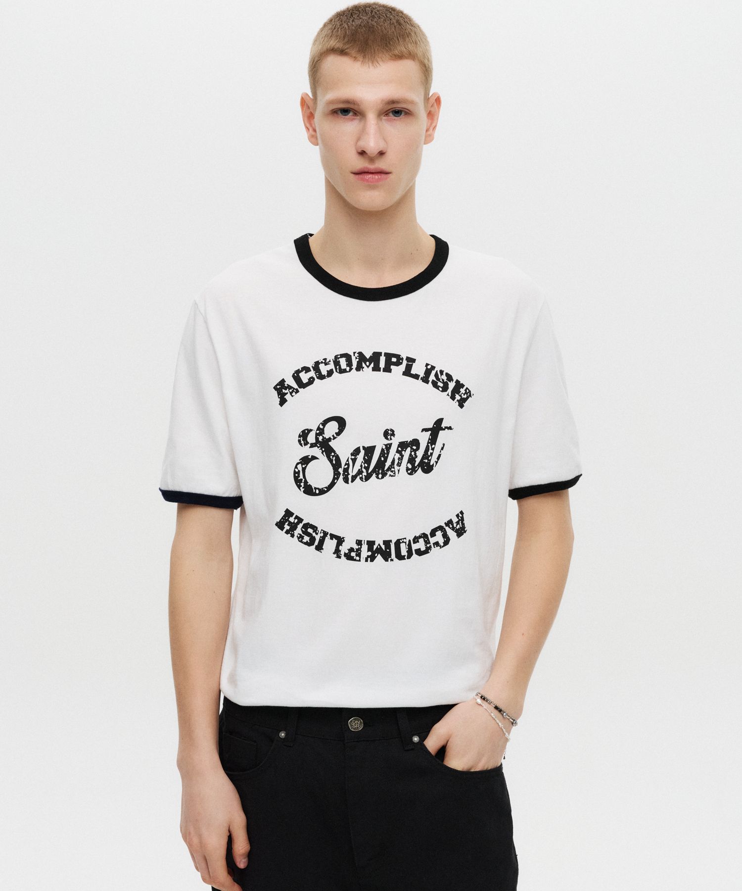MUSINSA | DNSR Saint Silket Half Ringer T-Shirt White