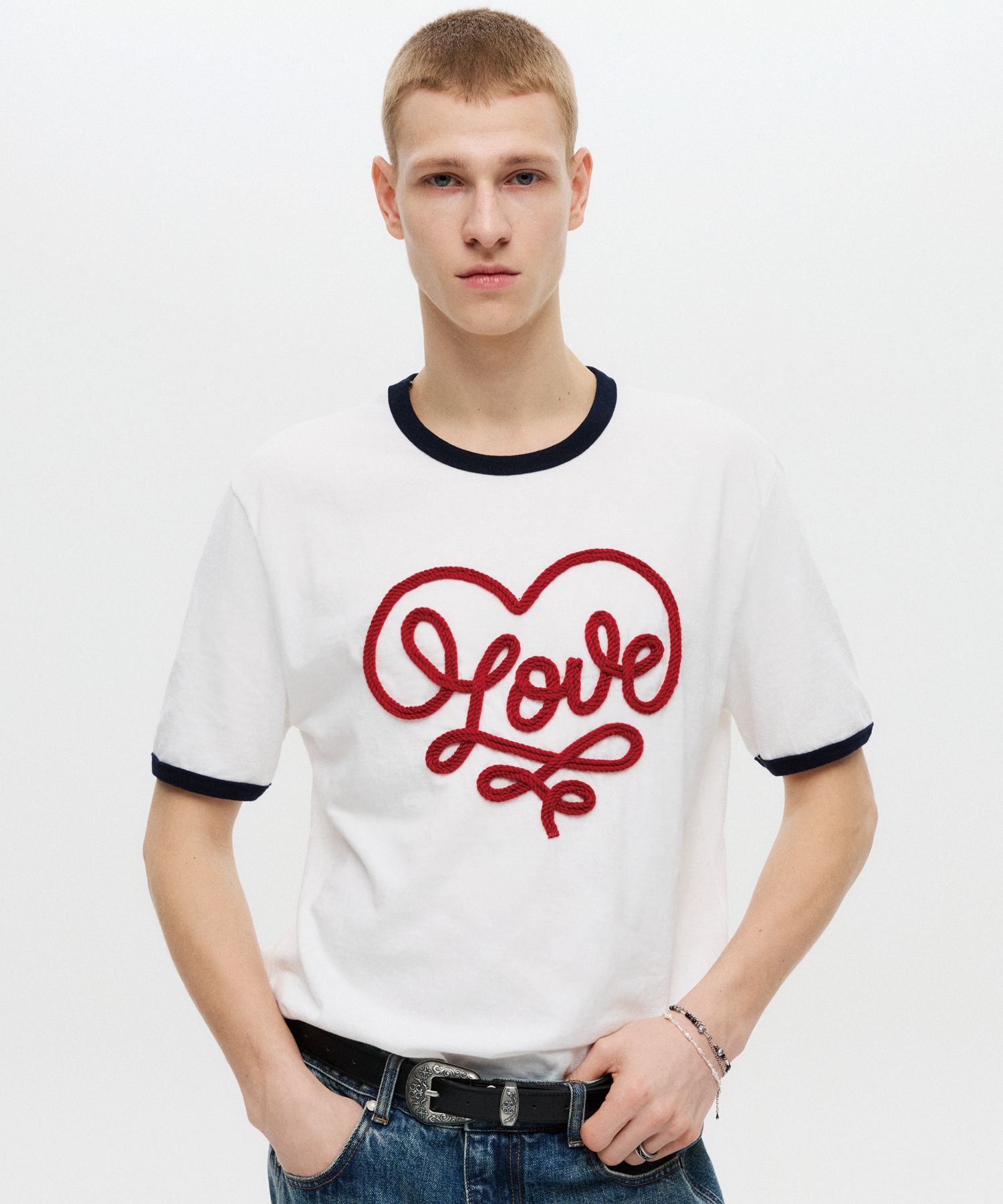 Tシャツ・カットソー DNSR Heart Loop Silk Half Ringer T-Shirt 5SH138 MUSINSA公式 | DNSR Heart Loop Silk Half Ringer T-Shirt White