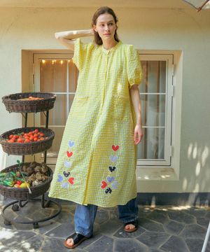 [ADULT] 릴리 패치 체커 로브 원피스_옐로우