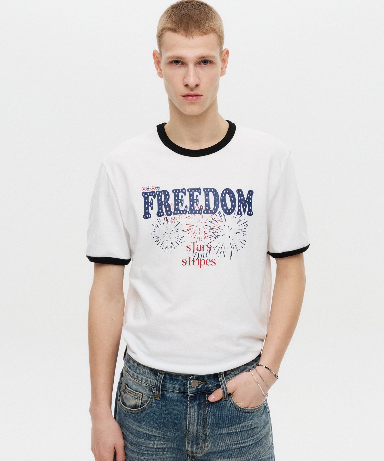 [DNSR] Freedom Silk Half Ringer T-Shirt /追跡付 MUSINSA | DNSR Freedom Silk Half Ringer T-Shirt White