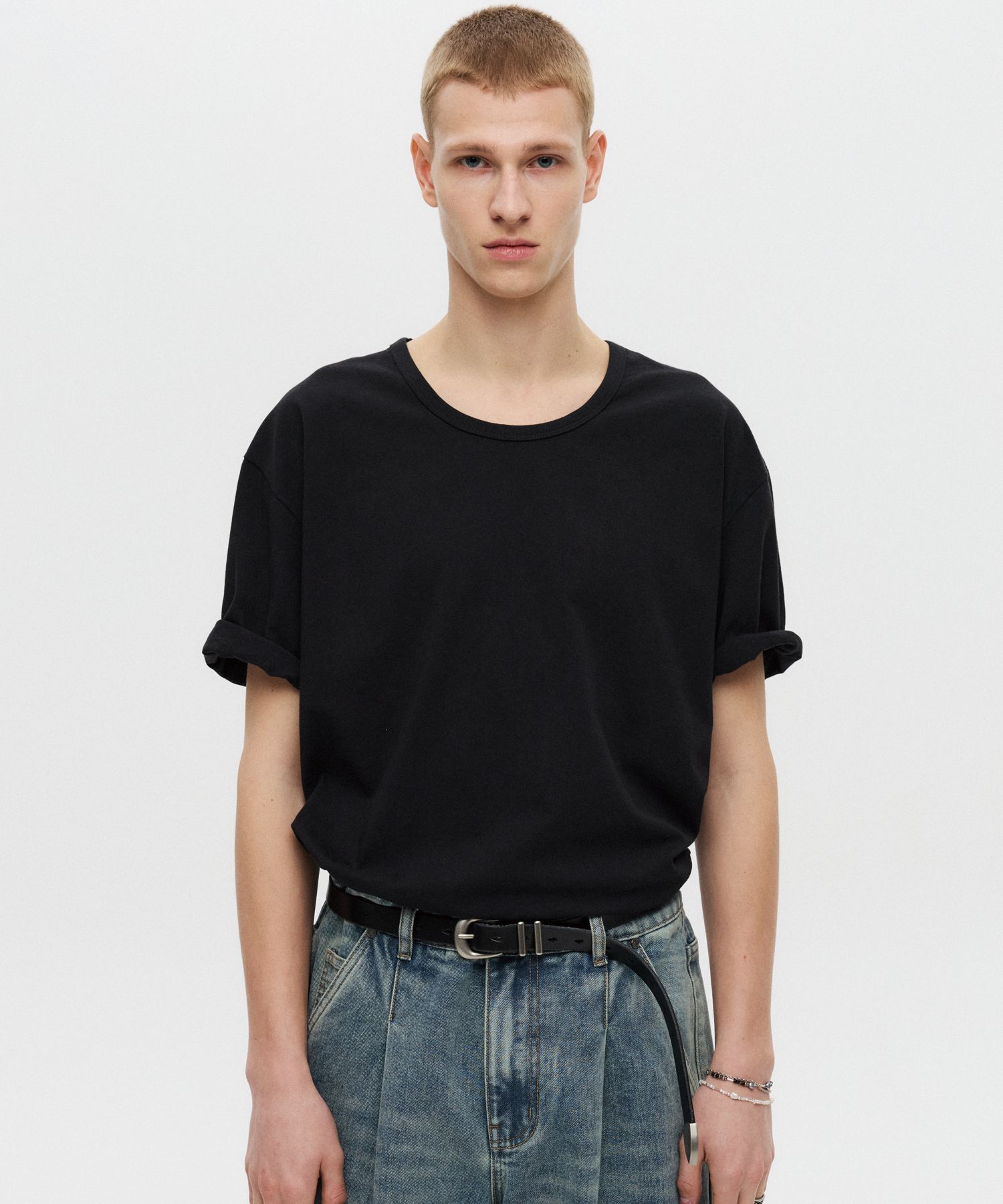 ★DNSR★ Silk Crop Pocket Half Sleeve Black MUSINSA | DNSR Silk U-neck Half Sleeve Black