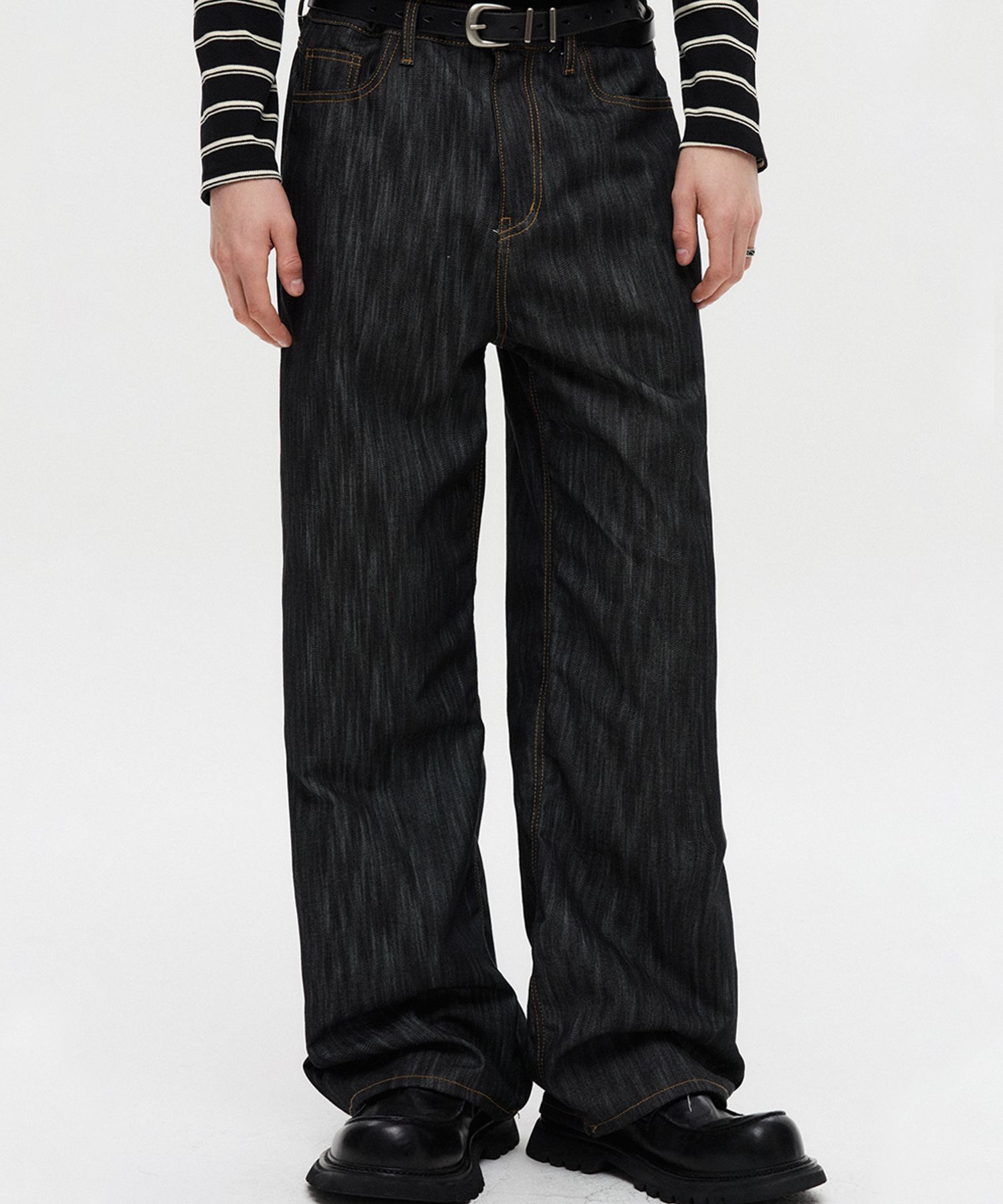 デニム・ジーパン DNSR Signature Wide Non-Fade Denim Pants 5SH134 DNSR】Signature wide denim pants black | OUR BRAND,DNSR