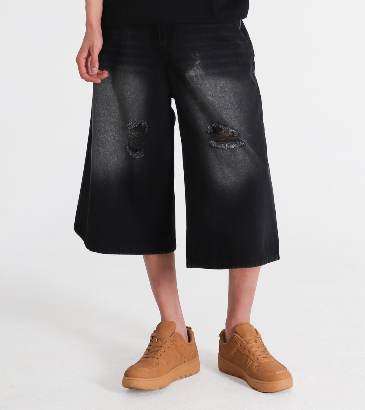 【U LAN】Motif Damage Banding Bermuda Pants MUSINSA | BUTTON SEOUL Banding Damage Cut-Off Bermuda Denim