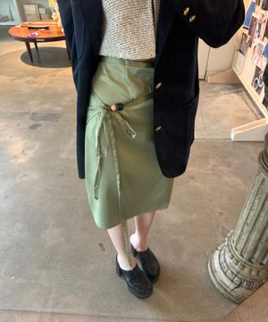 피즈 레이어드 랩 스커트 - Olive