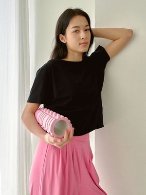 릴렉스 핏 보트넥 반팔 티셔츠_로우블랙(FMST4015S)