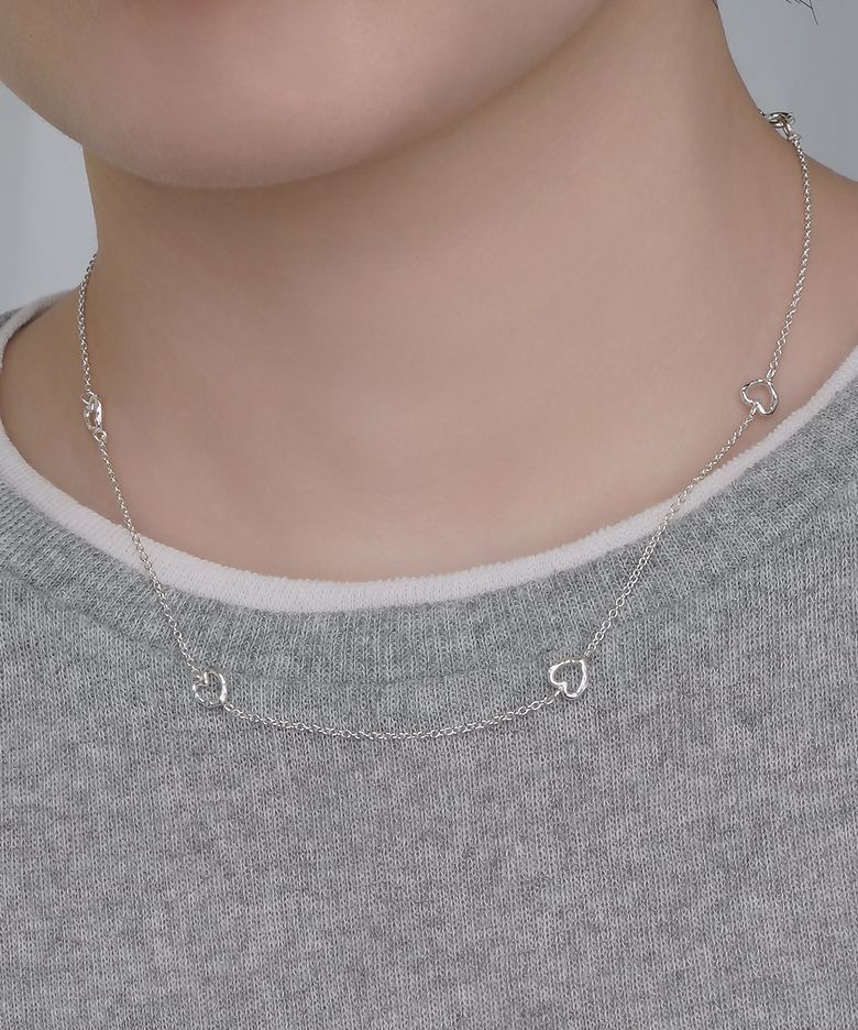 [SILVER] ROUGH WIRE HEART CHAIN NECKLACE (SHORT)
