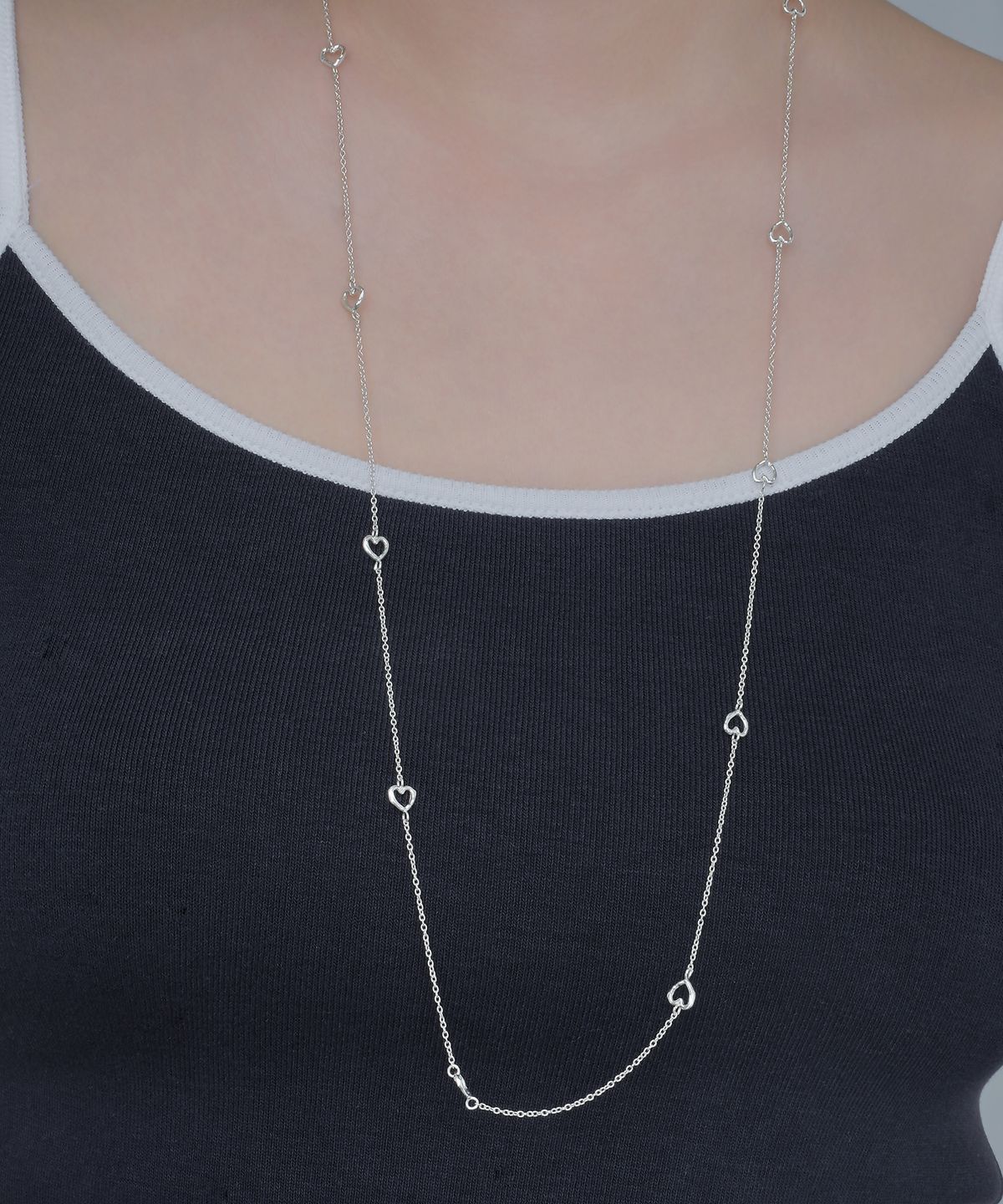 포스트루드(POSTLUDE) [SILVER] ROUGH WIRE HEART CHAIN NECKLACE (LONG)