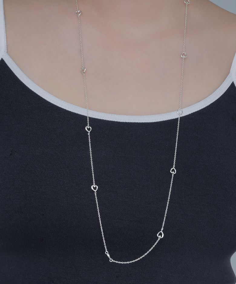 [SILVER] ROUGH WIRE HEART CHAIN NECKLACE (LONG)